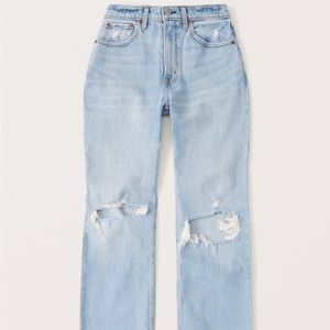 Abercrombie High Rise 90’s Relaxed Jean, size 26, ripped light wash